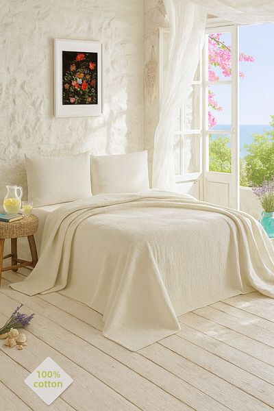 Evimcim 100% Cotton Pique Set Double – 200X230 Pique, Sheet and 2 Pieces 50X70 Pillowcases