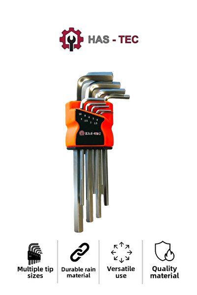 HAS-TEC 9 Piece Flat Allen Key Set |   Bright Nickel Plated, Professional Six...