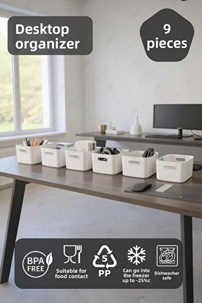 Fesya Home 6 bucăți organizator de birou, culoare albă, din plastic, organizator multifuncțional