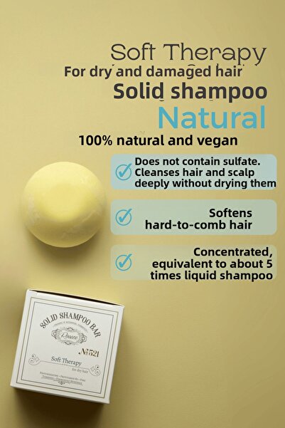 Rosece Solid Shampoo Bar Soft Therapy |   Sulfate-Free Salt-Free Natural |   Worn Dyed Processed Hair 80 Gr