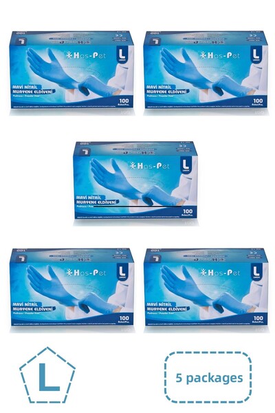 Has-Pet قفازات نيتريل زرقاء خالية من البودرة من هاسبيت، 5 علب كبيرة