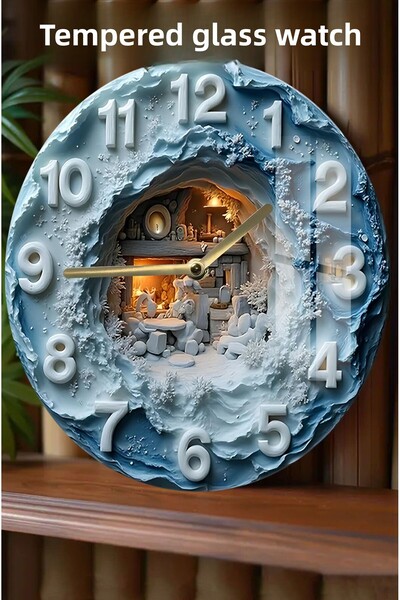 kutuTR 3D View Tempered Glass Clock That Brings Winter Fairy Tale to Your Home – 33 cm Csdw089