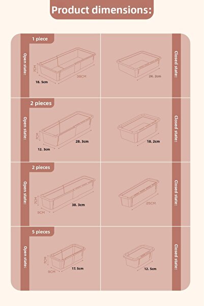 Vienev Set of 10 Adjustable Drawer Organizer Boxes – Extendable and Shortenable Organizer Set (5A2B2C1D)