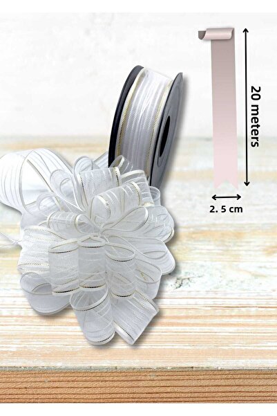 EL İŞİ DİY CRAFT شريط سحب أبيض 2.5 سم × 20 متر لتغليف الهدايا المصنوعة يدويًا...