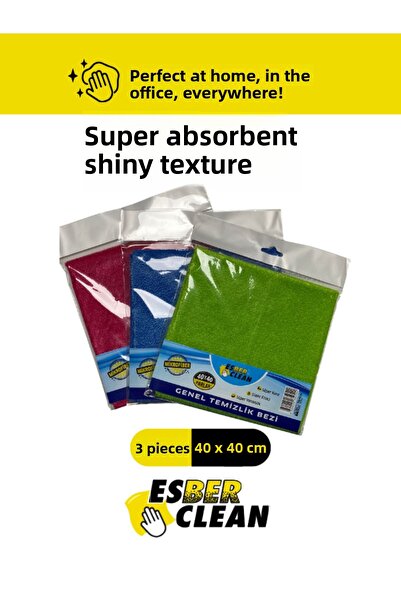 ESBER CLEAN 40X40Cm Microfiber Cleaning Cloth Super Absorbent Shiny Texture 3...