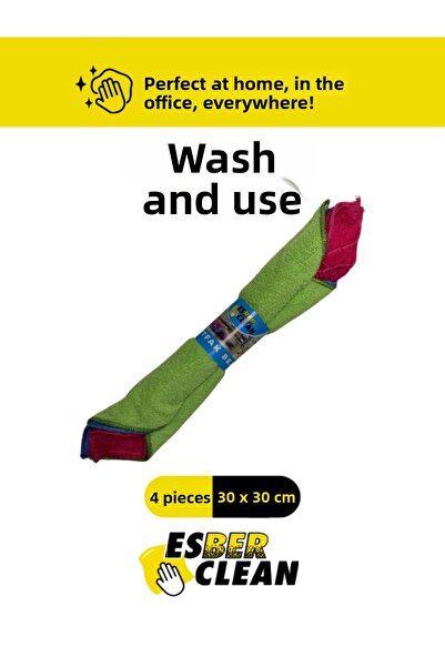 ESBER CLEAN 30X30 cm Microfiber Cleaning Cloth Pack of 4 - 4 Colors