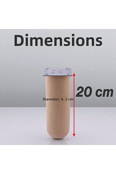 Badem10 Bohemian 4 Pieces Natural Wooden Cylinder Leg 20 cm Set Furniture Sofa Sofa Leg Feet