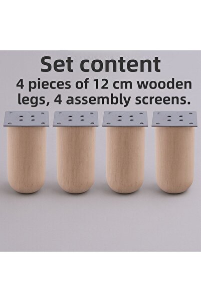 Badem10 Bohemian 4 τεμάχια φυσικό ξύλο 12 εκ. Σετ ποδιών κυλίνδρου Έπιπλα Πόδι καναπέ Πόδια