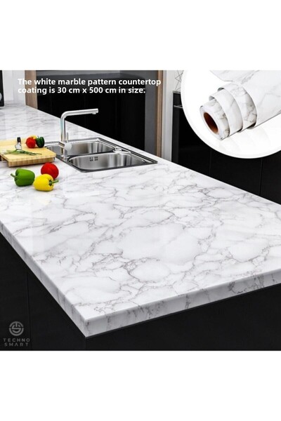 TechnoSmart White Marble Patterned Kitchen Counter Top Foil Coating