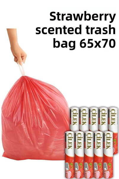 ARVALE 10 عبوات كبيرة الحجم 65×70 كيس قمامة معطر بالفراولة (100 قطعة) كيس قما...