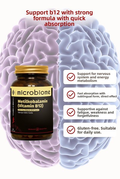 Microbiome B12 Metilkobalamin 1000 Mcg – Energy and Support with Sublingual Absorption 50 Tablets