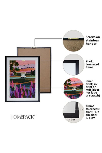 HOMEPACK Set de pictură din 5 piese cu cadru laminat negru Five-003
