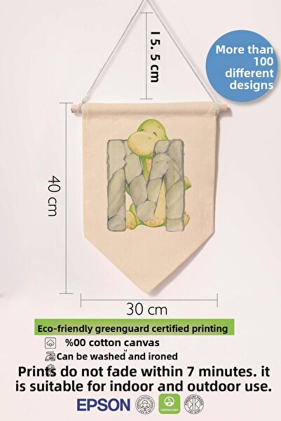 Postifull Kids Room Decor, Wall Ornament, Wooden Baby Room Decor, Canvas Pennant, Safari and Animal Letter m