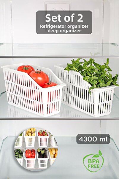 Meleni Home 2 bucăți Organizator pentru frigider - Organizator multifuncțional pentru interior dulap Coș organizator pentru fructe și legume