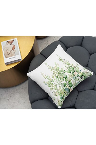 Else Dekor 43x43cm Πράσινο Ευκάλυπτο Μοτίβο Ψηφιακό Εκτυπωμένο Κάλυμμα Μαξιλαριού Ριχτάρι - Διακοσμητικό Διπλής Όψης