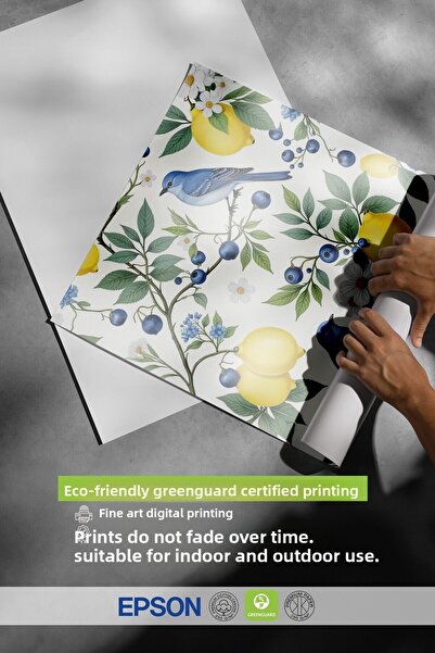 Postifull Wooden Framed Poster, Birds and Lemons, Illustration, Yellow Color Poster, Summer Selection 2025, No:109541