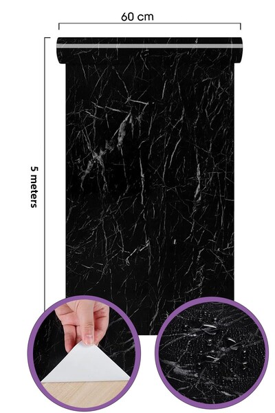 CARNIVAL LAND Black Marble Pattern Coating Paper Foil Bench Table Shelf 5 meters between the bench