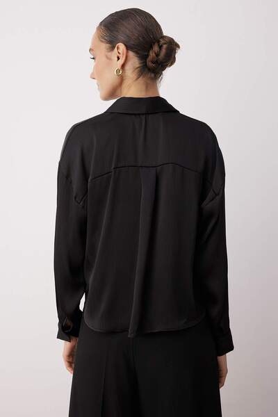 Trendyol Collection Black Knot Detailed Transparent Flowy Shirt Twoaw26Go00042