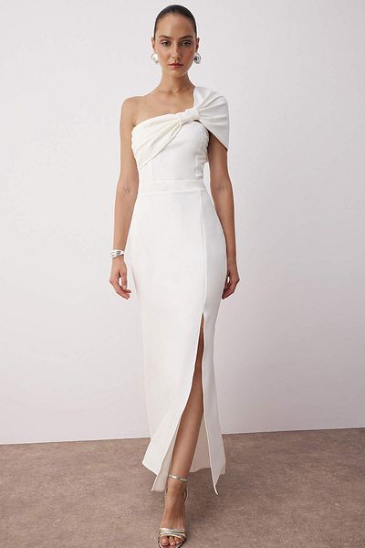 Trendyol Collection White Plain Woven Finike Maxi Evening Dress & Homecoming Dress