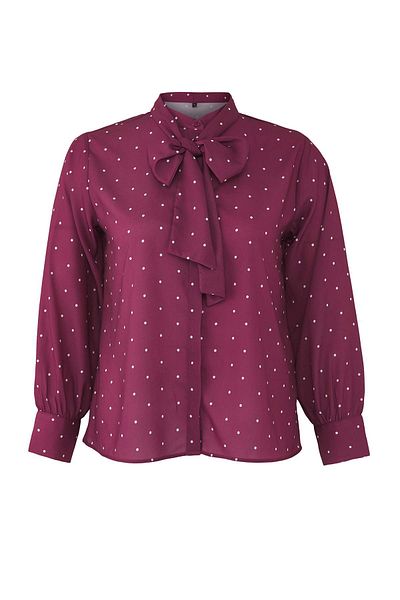 Trendyol Curve Burgundy Polka Dot Long Sleeve Woven Plus Size Blouse Tbbaw26Af00036