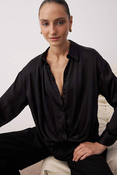 Trendyol Collection Black Knot Detail Flowing Shirt Twoaw26Go00042