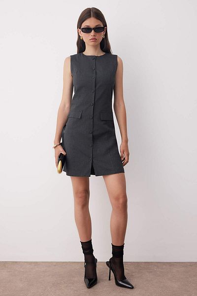 Trendyol Collection Anthracite Plain Short / Mini Woven Dress Twoaw26El00114