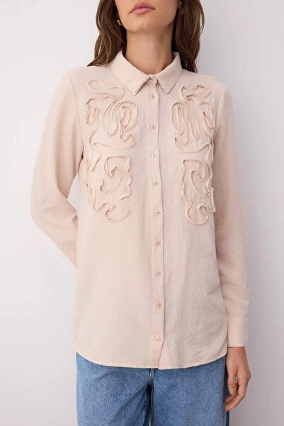 Trendyol Modest Powder Aerobin Chest Ruffle Embroidery Detailed Woven Shirt Tctaw26Tg00000