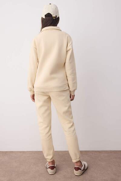 Trendyol Collection Σετ πλεκτή φόρμα Jogger με πέτρινο χοντρό εσωτερικό φλις και γιακά με φερμουάρ TWOSS25EM00000