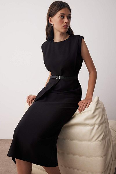 Trendyol Collection Black Belt Detailed Woven Dress Twoaw26El00078