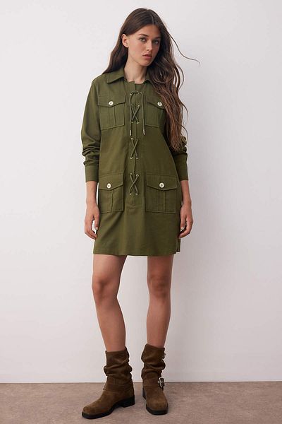 Trendyol Collection Khaki Straight Tie Detail Short / Mini Woven Dress Twoaw26El00066
