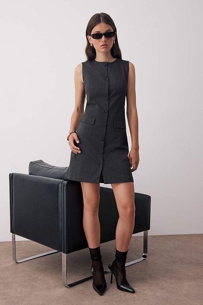 Trendyol Collection Anthracite Plain Short / Mini Woven Dress Twoaw26El00114
