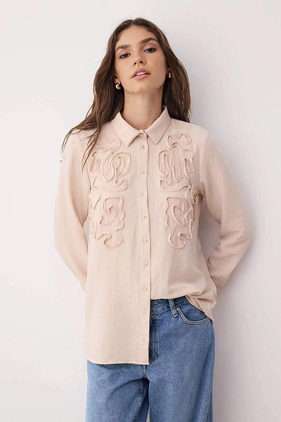 Trendyol Modest Powder Aerobin Chest Ruffle Embroidery Detailed Woven Shirt Tctaw26Tg00000