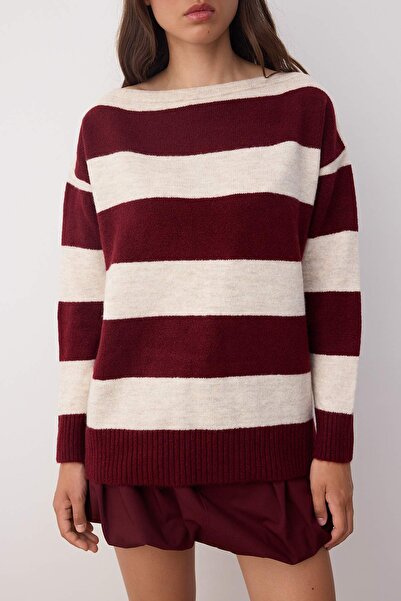 Trendyol Collection Ecru Soft Textured Wide Fit Striped Knitwear Sweater Twoaw26Kz00165