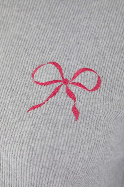 Trendyol Curve Gray Melange Twill Ribbon/Bow Embroidered Knitted Pajamas Set Tbbaw25Ai00081