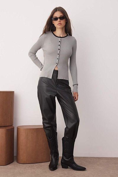 Trendyol Collection Gray Fitted/Slim Fit Color Block Knitwear Cardigan Twoaw26Hi00170