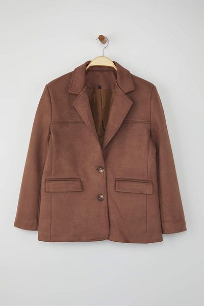 Trendyol Collection Dark Brown Comfortable Fit Suede Blazer Jacket Twoaw26Bc00001