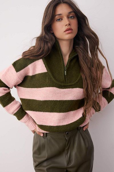 Trendyol Collection Khaki Soft Texture Color Block Wide Fit Knitwear Sweater Twoaw26Kz00130