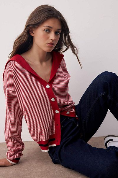 Trendyol Collection Red Cotton Button Detailed Knitwear Cardigan Twoaw26Hi00181