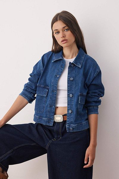 Trendyol Collection Dark Blue Shirt Collar Comfort Stretch Denim Jacket Twoaw26Ce00007