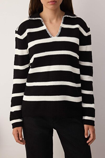 Trendyol Collection Pulover din tricotaje largi din amestec de bumbac negru TWOAW26KZ00014