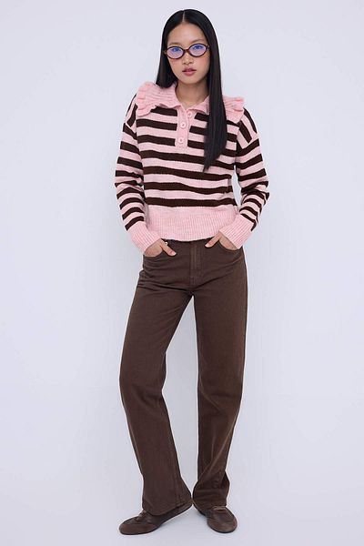 Trendyol Collection Teen Pink Soft Textured Turn-Down Collar Knitwear Sweater Twoaw26Kz00046