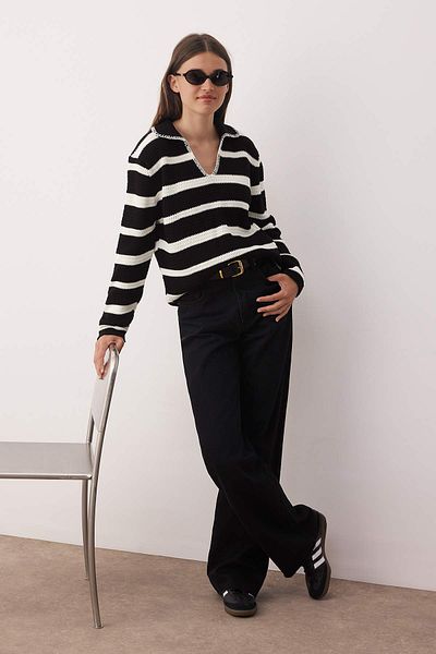 Trendyol Collection Black Cotton Blend Wide Fit Knitwear Sweater Twoaw26Kz00014