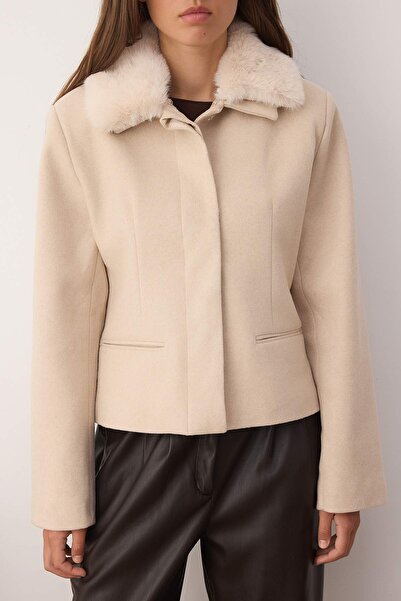 Trendyol Collection Ecru Regular Fit Guler Blană Cashmere Jachetă TWOAW26MO00131