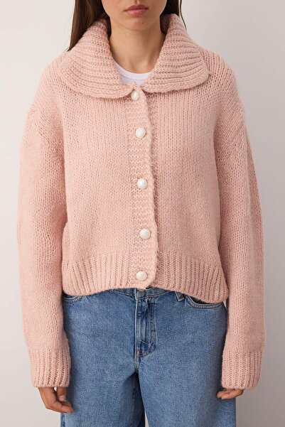 Trendyol Collection Pink Oversize/Wide Fit Crop Knitwear Cardigan Twoaw26Hi00179