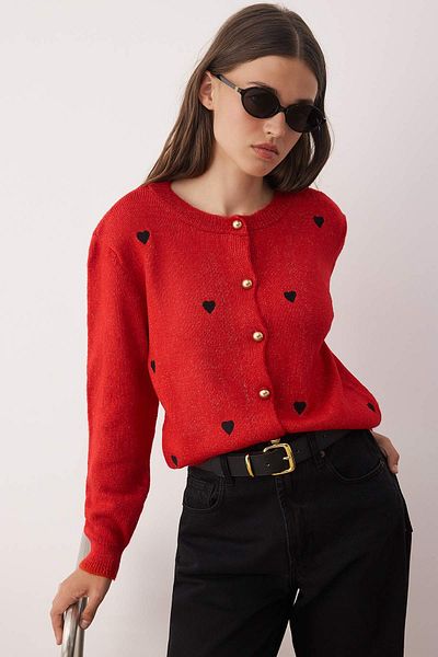 Trendyol Collection Red Soft Texture Embroidery Embroidered Knitwear Cardigan Twoaw26Hi00157