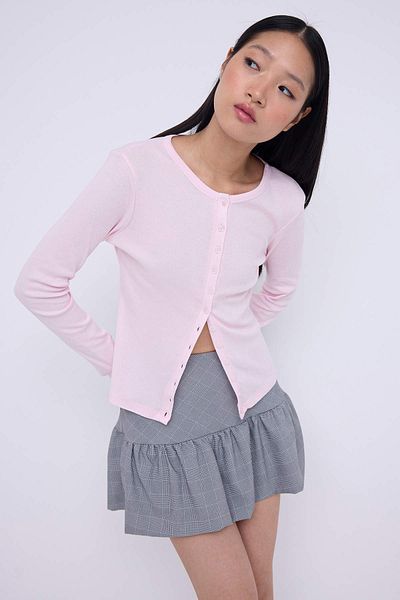 Trendyol Collection Teen Pink Buttoned Body Fitting Stretchy Knitted Blouse |   Twoaw26Bz000070