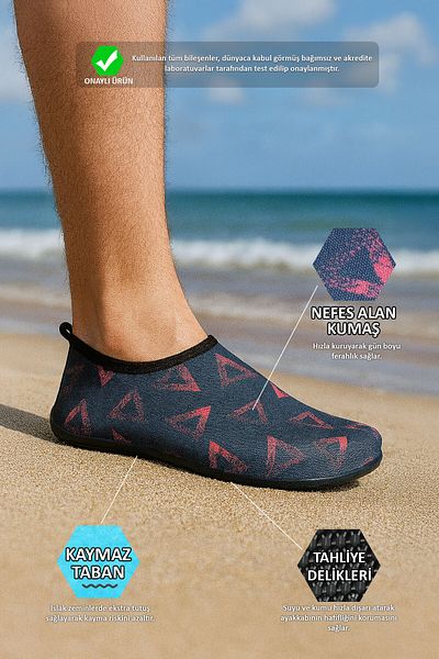 Peluche Red Triangle Non-Slip Sole Flexible Lightweight Durable Men's Pool Beach Sea Shoes