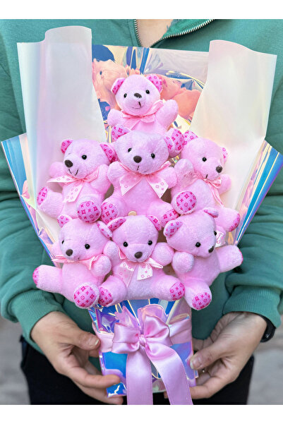 lenostra Sevgiliye Romantik Hediye Pembe Ayıcıklı Aşk Dolu Ayıcık Buketi Holo...