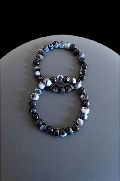 Nildenhobim Stylish Bag Handle with Plastic Beads Processed on Metal - Diameter: 12 cm (Black-Grey)