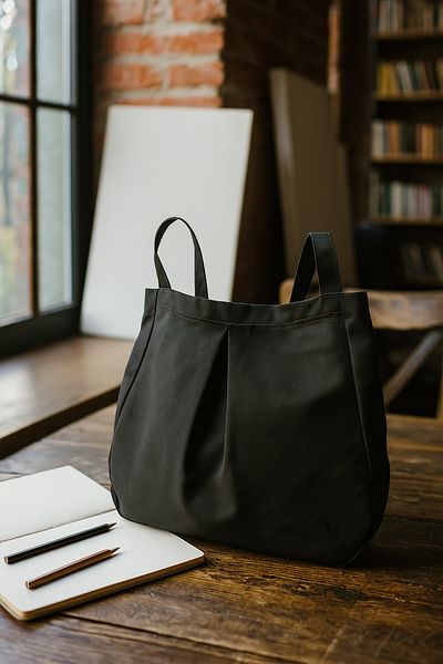 YUNUSOĞLU HOME Black Multi-Purpose Premium Oversize Plain Medium Size Canvas Women's Hand and Shoulder Bag